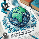 The thumbnail for the editorial "Empowering Global Collaborative Research" features a modern, clean design with a central globe interconnected by nodes, symbolizing global collaboration. Surrounding the globe are medical and academic icons such as a stethoscope, books, and a microscope, representing the intersection of healthcare and research. The color palette includes shades of blue and white, signifying trust and knowledge, with green accents symbolizing growth and progress. The editorial title is displayed prominently in clear, bold text, integrated seamlessly with the design.